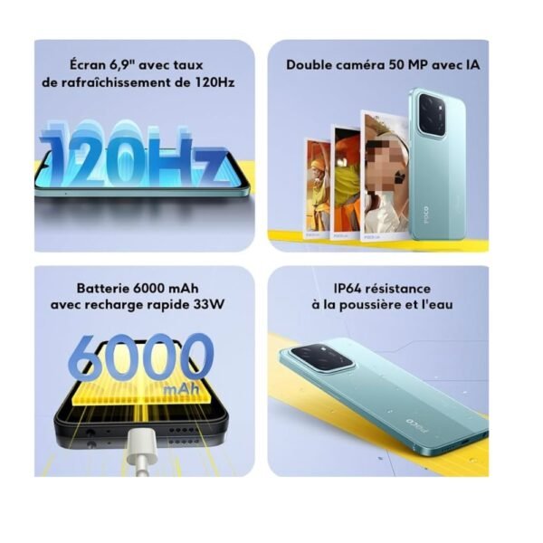 Poco C85 fiche tectnique Poco C85 – Puissance Max, Écran 120 Hz Géant 6.9", Batterie 6000 mAh & Caméra 50 MP